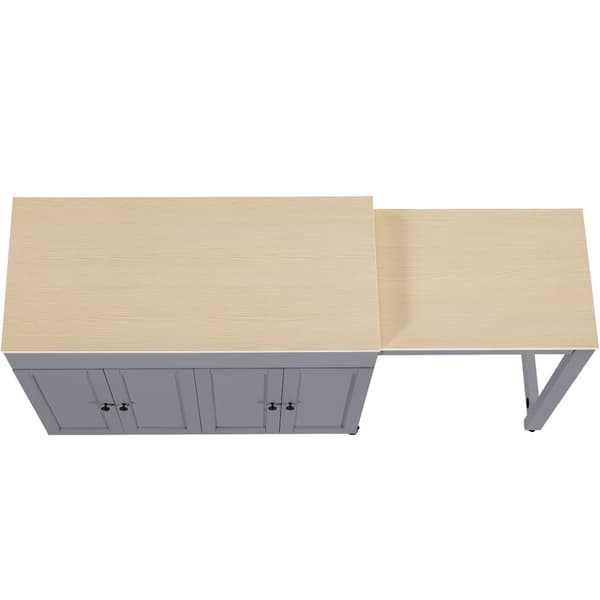 Central köksö med 4 dörrar - Utdragbar bricka - 118(180)x46x94 cm - Grå + Natur