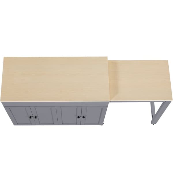 Central köksö med 4 dörrar - Utdragbar bricka - 118(180)x46x94 cm - Grå + Natur