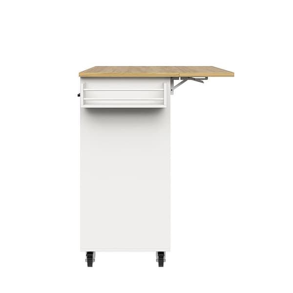 Central Kitchen Island - Vaunu ulosvedettävällä tarjottimella - 3 laatikkoa ja 2 ovea - valkoinen