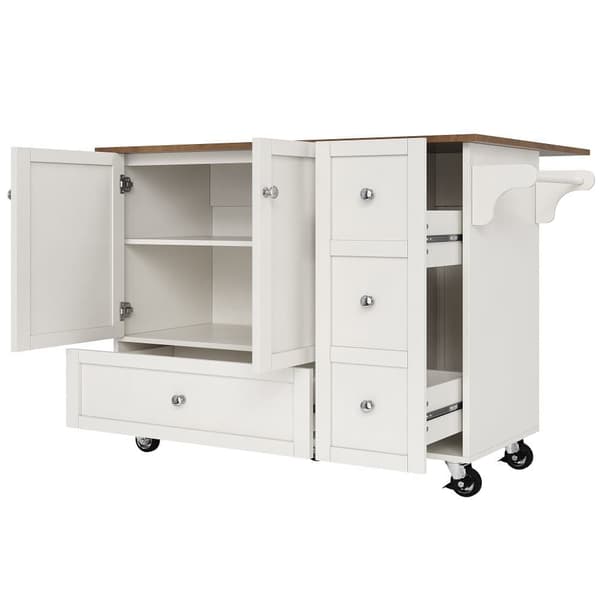 Central Kitchen Island - Vaunu ulosvedettävällä tarjottimella - 3 laatikkoa ja 2 ovea - valkoinen