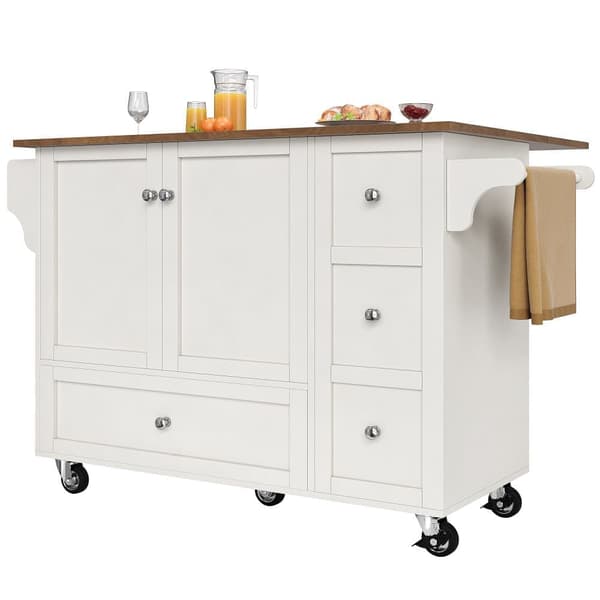 Central Kitchen Island - Vaunu ulosvedettävällä tarjottimella - 3 laatikkoa ja 2 ovea - valkoinen