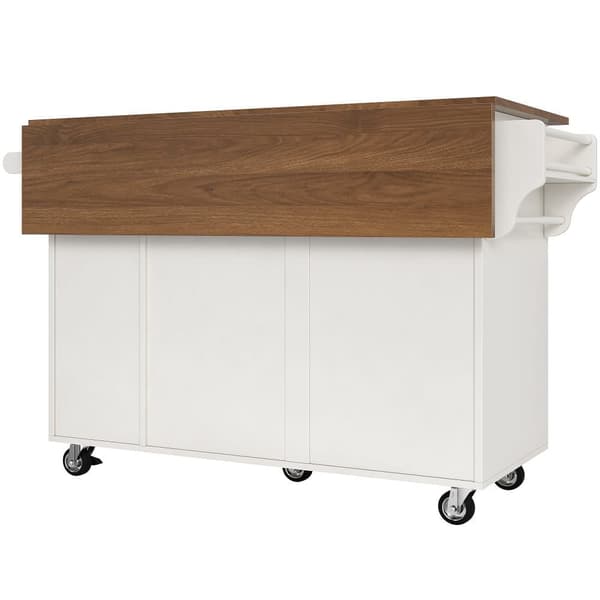 Central Kitchen Island - Vaunu ulosvedettävällä tarjottimella - 3 laatikkoa ja 2 ovea - valkoinen
