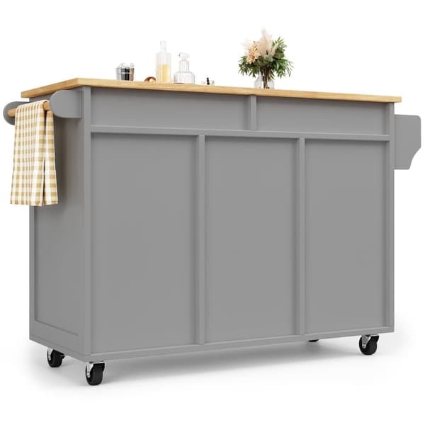 Siirrettävä keskuskeittiökaluste, jossa 2 ovea ja 2 laatikkoa - 102x45x92 cm - puu MDF - harmaa ja luonnonvärinen