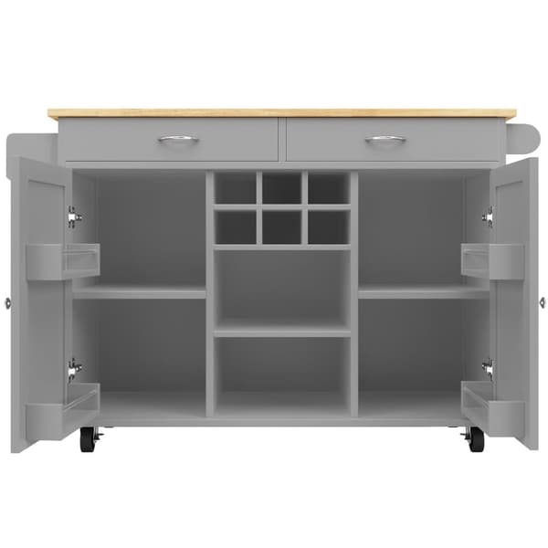 Siirrettävä keskuskeittiökaluste, jossa 2 ovea ja 2 laatikkoa - 102x45x92 cm - puu MDF - harmaa ja luonnonvärinen