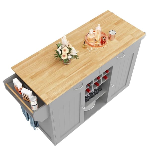 Siirrettävä keskuskeittiökaluste, jossa 2 ovea ja 2 laatikkoa - 102x45x92 cm - puu MDF - harmaa ja luonnonvärinen