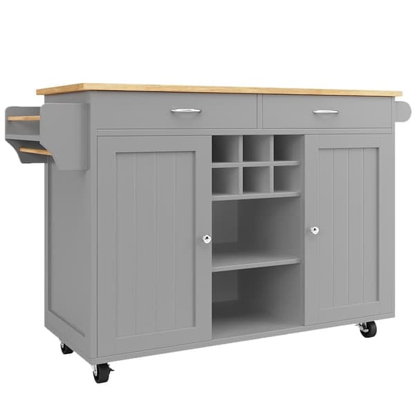 Siirrettävä keskuskeittiökaluste, jossa 2 ovea ja 2 laatikkoa - 102x45x92 cm - puu MDF - harmaa ja luonnonvärinen