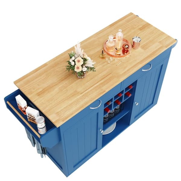 Siirrettävä keskuskeittiö 2 ovella ja 2 laatikolla - 102x45x92 cm - puu MDF - sininen ja luonnollinen