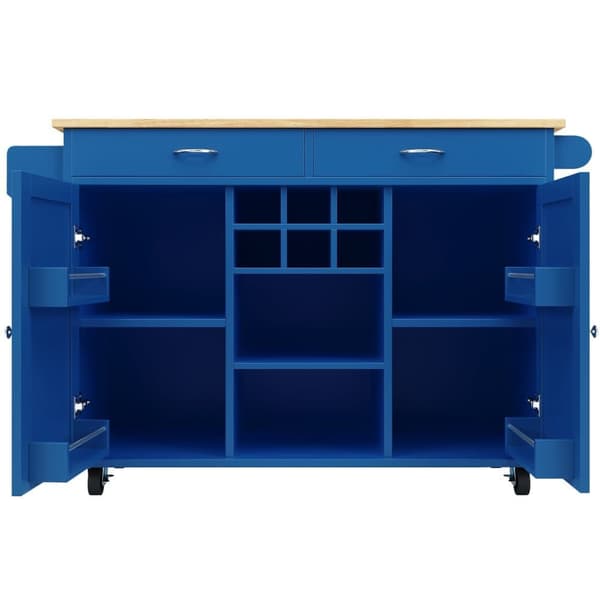 Siirrettävä keskuskeittiö 2 ovella ja 2 laatikolla - 102x45x92 cm - puu MDF - sininen ja luonnollinen