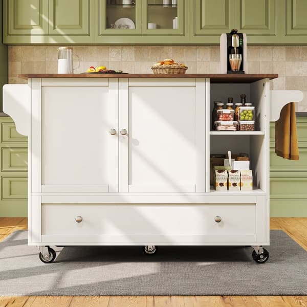 Central Kitchen Island - Vaunu ulosvedettävällä tarjottimella - 1 laatikko ja 2 ovea - valkoinen