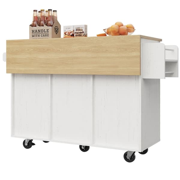 Central Kitchen Island - Vaunu ulosvedettävällä tarjottimella - 3 laatikkoa ja 2 ovea - valkoinen