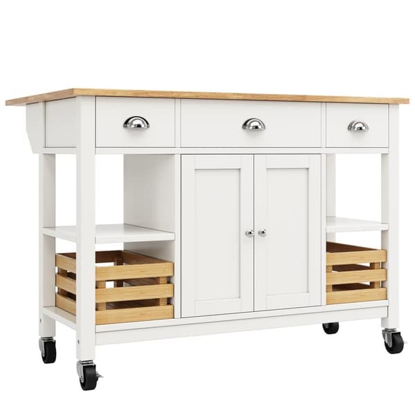 Central Kitchen Island - Vaunu ulosvedettävällä tarjottimella - 3 laatikkoa ja 2 ovea - valkoinen
