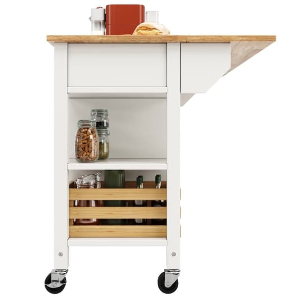 Central Kitchen Island - Vaunu ulosvedettävällä tarjottimella - 3 laatikkoa ja 2 ovea - valkoinen
