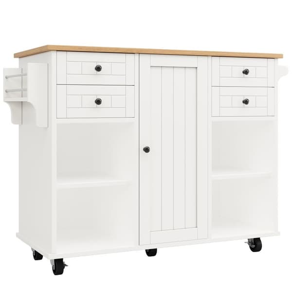 Siirrettävä keskuskeittiö 1 ovella ja 4 laatikolla - 111x46x91,5 cm - puu MDF - valkoinen ja luonnonvärinen