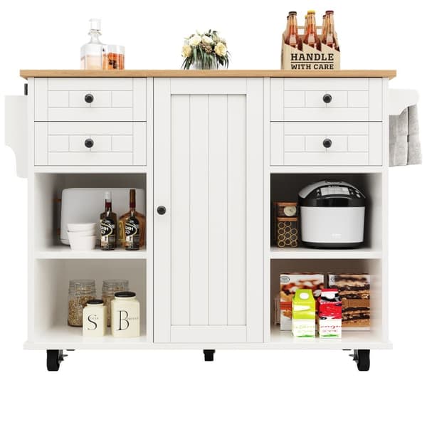 Siirrettävä keskuskeittiö 1 ovella ja 4 laatikolla - 111x46x91,5 cm - puu MDF - valkoinen ja luonnonvärinen
