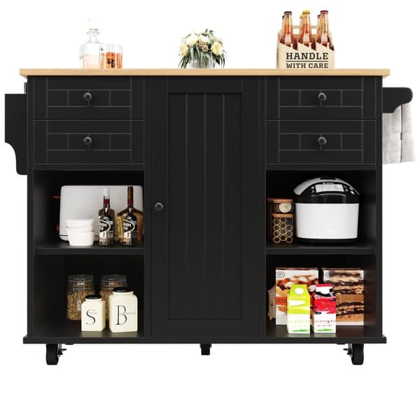 Siirrettävä keskuskeittiö 1 ovella ja 4 laatikolla - 111x46x91,5 cm - puu MDF - musta ja luonnonvärinen
