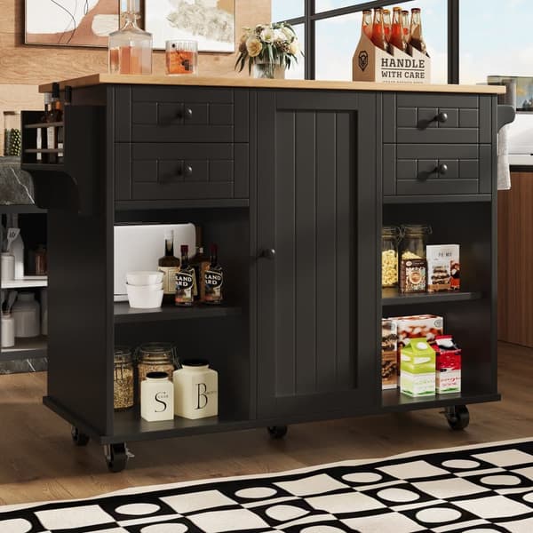 Siirrettävä keskuskeittiö 1 ovella ja 4 laatikolla - 111x46x91,5 cm - puu MDF - musta ja luonnonvärinen