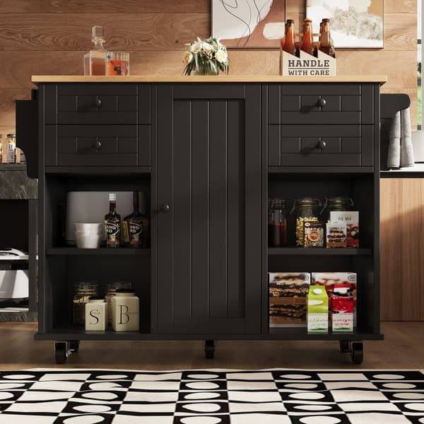 Siirrettävä keskuskeittiö 1 ovella ja 4 laatikolla - 111x46x91,5 cm - puu MDF - musta ja luonnonvärinen
