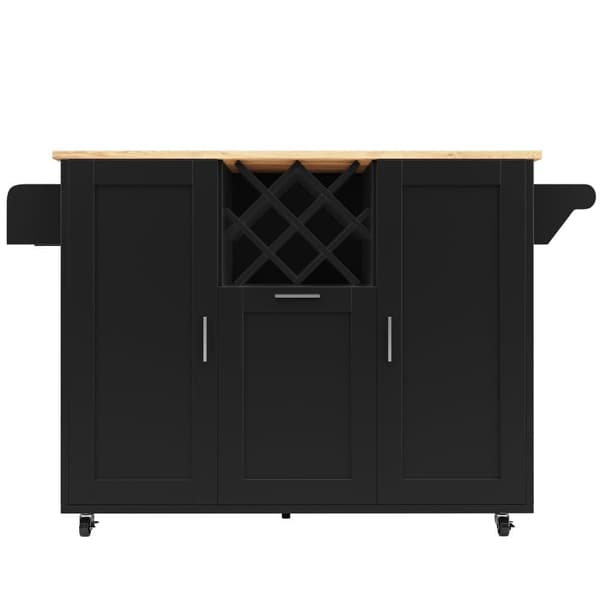 Central Kitchen Island - Vaunu ulosvedettävällä tarjottimella - 2 ovea ja viiniteline - musta