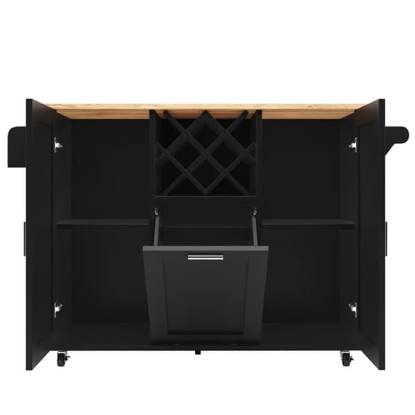 Central Kitchen Island - Vaunu ulosvedettävällä tarjottimella - 2 ovea ja viiniteline - musta