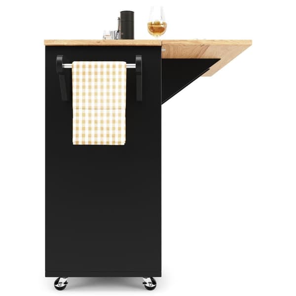 Central Kitchen Island - Vaunu ulosvedettävällä tarjottimella - 2 ovea ja viiniteline - musta