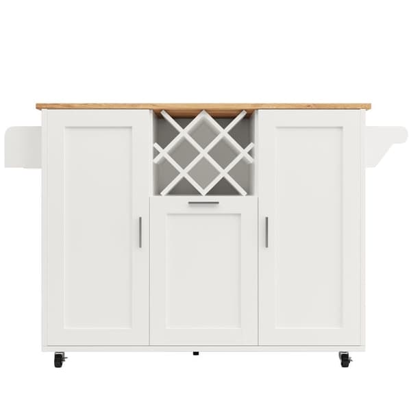 Central Kitchen Island - Trolley med udtræksbakke - 2 døre og vinreol - hvid