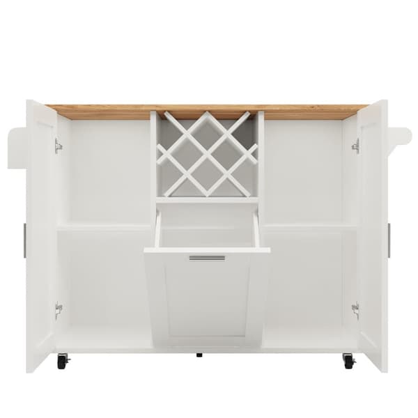 Central Kitchen Island - Trolley med udtræksbakke - 2 døre og vinreol - hvid