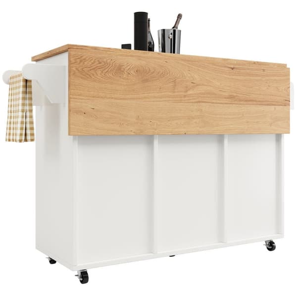 Central Kitchen Island - Trolley med udtræksbakke - 2 døre og vinreol - hvid