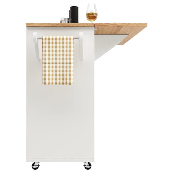 Central Kitchen Island - Trolley med udtræksbakke - 2 døre og vinreol - hvid