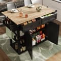 Miniatyrbillede 1 af 8: Sort klassisk køkkenø, spisevogn med bordplade, buffetskab, madvogn med trækorn, håndklædeskinner på hjul på begge sider