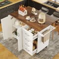 Miniatyrbillede 1 af 7: Hvid køkkenvogn med skæve stribede skabslåger, Aftagelig spisevogn med håndklædestativ og krydderihylde, Justerbar skillevæg, Køkkenbuffet