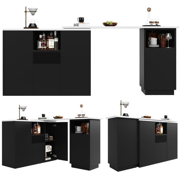 Svart minimalistisk köksö, 360° vridbar med öppen förvaring, multifunktionell förvaringsö, lämplig för vardagsrum och matsal