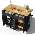 Miniatyrbild 7 av 7: Multifunktionell svart köksö med hopfällbar bänkskiva, med 5 lådor, vagn på hjul, lämplig för matsal