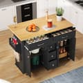 Miniatyrbild 1 av 7: Multifunktionell svart köksö med hopfällbar bänkskiva, med 5 lådor, vagn på hjul, lämplig för matsal