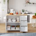 Pikkukuva 3 / 6: Valkoinen minimalistinen keittiösaareke, tammitaso, taitettava malli, monitoimikaappi, 3 laatikkoa, pyyhekuivain, sopii ruokailutilaan