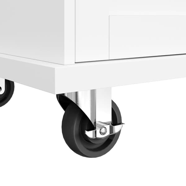 Serveringsvagn 129x46x92 cm – modern vit köksvagn med lådor, skåp och ljus träskiva, mobil för moderna hem