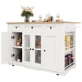 Miniatyrbillede 9 af 11: Hvid køkkenø med glaslåger – serveringsvogn med trælook, aftagelige hylder og arbejdsflade, buffetskab til køkken/alrum