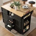 Miniatyrbillede 3 af 8: Køkkenvogn med træfinish, arbejdsflade, rullehjul, krydderihylde, håndklædestativ og skydedøre – sort