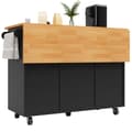 Miniatyrbillede 9 af 9: Moderne køkkenø med arbejdsflade, udtræksvogn med hjul, sort serveringsvogn med krydderihylde og 8 skuffer