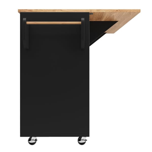 Modern köksö med förvaringsskåp, buffé med träfinish, multifunktionellt matbord med förvaring och snackregal – Svart