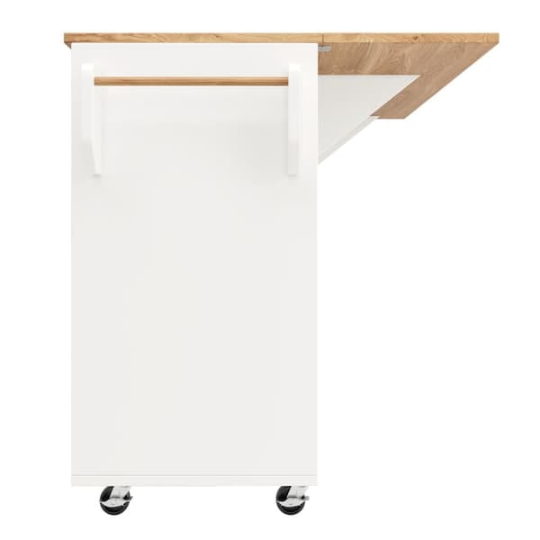 Modern köksö med förvaringsskåp, buffébord med trästruktur, multifunktionellt matbord med förvaring och snackregal – Vit