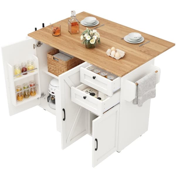 Modern köksö med förvaringsskåp, buffébord med trästruktur, multifunktionellt matbord med förvaring och snackregal – Vit