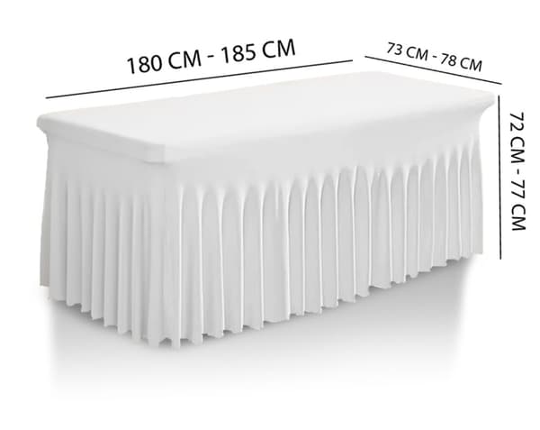 Tarjoilupöydän päällinen, valkoinen jalkalista, röyhelö, 180x76 cm