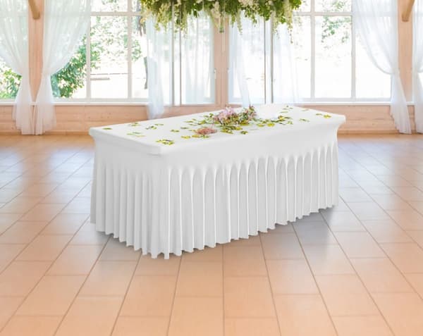 Tarjoilupöydän päällinen, valkoinen jalkalista, röyhelö, 180x76 cm