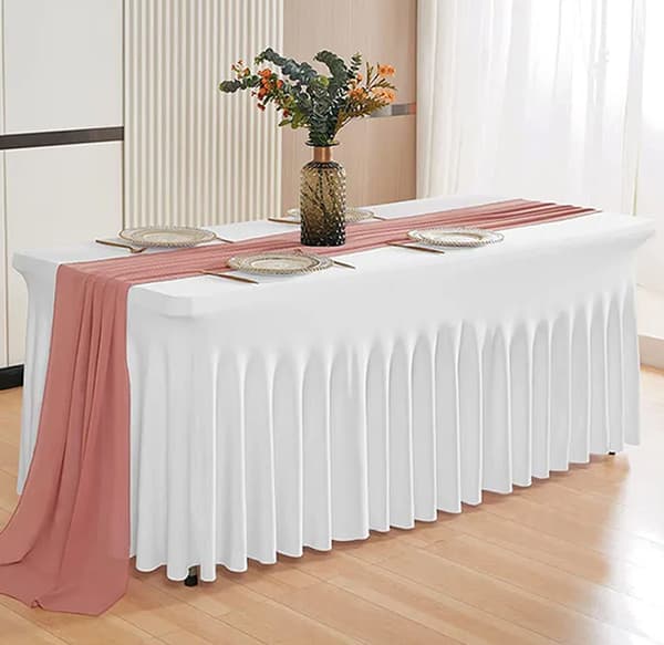 Tarjoilupöydän päällinen, valkoinen jalkalista, röyhelö, 180x76 cm