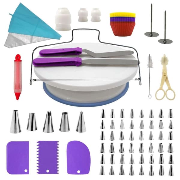 106 in 1 Cake Turntable Set Stainless Steel Decorating Mouth Cake Decorating Baking Tool(Purple)