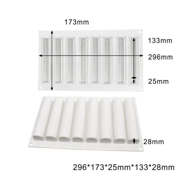 Avlånga Eclair Cylinder 8st Silikonform Mousseform Pralinform