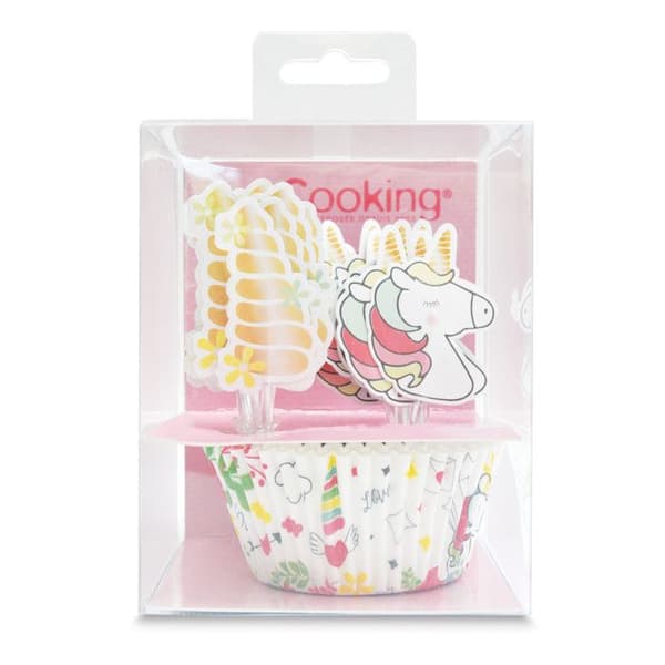 Caissetter för cupcakes och muffins + Tårtdekorationer Enhörning 24 stycken