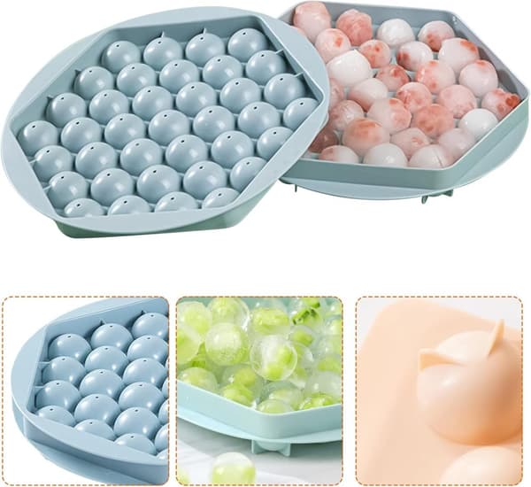 Iskubbricka med lock, babygröt, frysbehållare, 37 iskuber, iskubbrickor, iskubbricka för babygröt, fruktig iskubmaskin (blå)