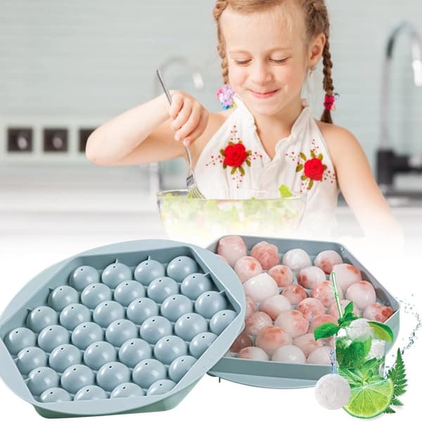 Iskubbricka med lock, babygröt, frysbehållare, 37 iskuber, iskubbrickor, iskubbricka för babygröt, fruktig iskubmaskin (blå)