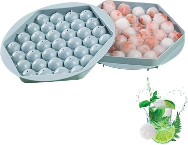 Iskubbricka med lock, babygröt, frysbehållare, 37 iskuber, iskubbrickor, iskubbricka för babygröt, fruktig iskubmaskin (blå)